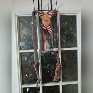 Men's Husky Elastic Work Suspenders 2" wide Red White Blue Top Grain USA Euc